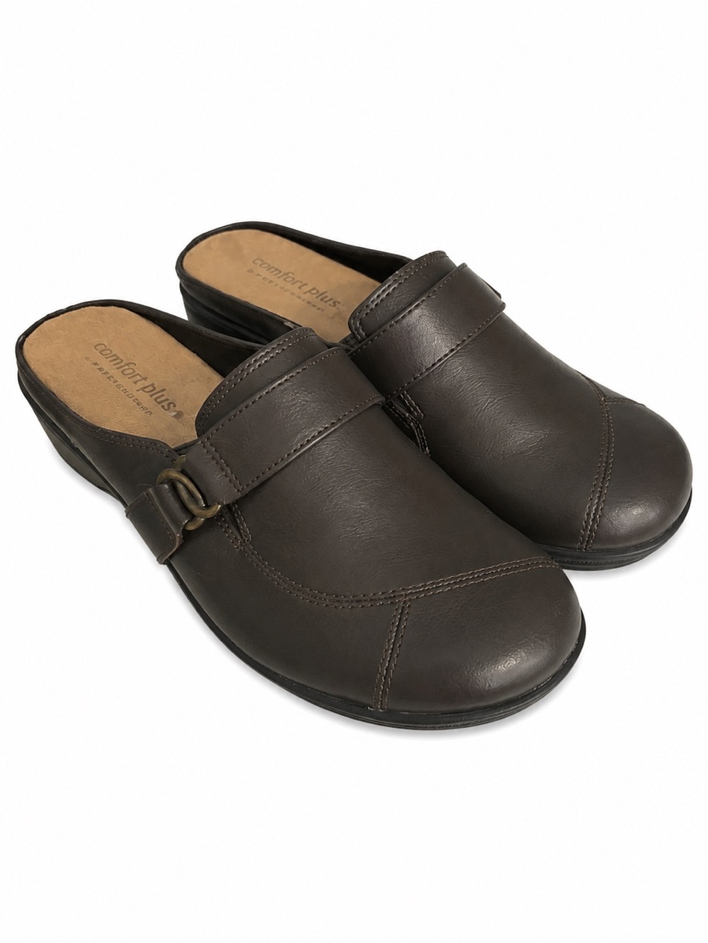 Comfort Plus by Predictions Mule Clogs 8 Brown Buckle Comfort Slip On Shoes